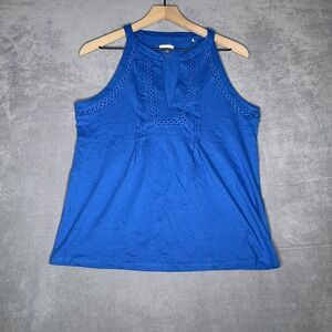 Lilly Pulitzer Isaac Knit Tank Top Womens M Blue Ladder‎ Lace Sleeveless V-Neck